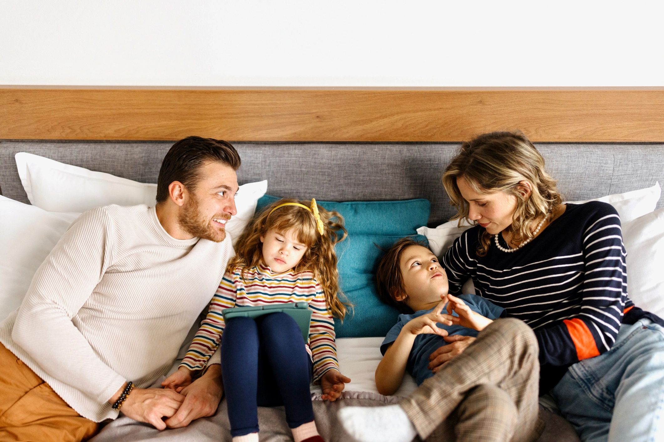 Family using a mobile app together